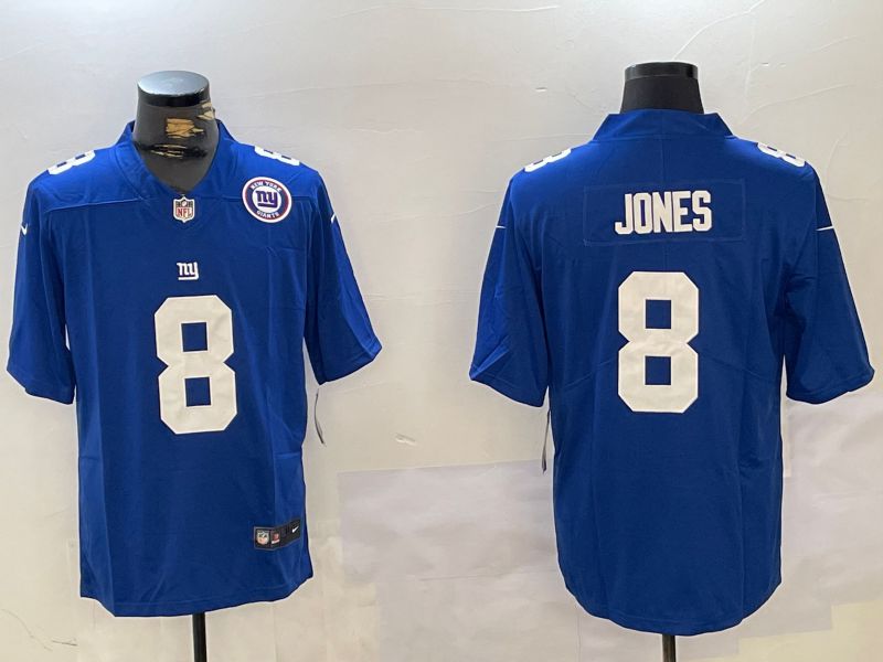 Men New York Giants #8 Jones Blue 2024 Nike Vapor Limited NFL Jersey style 3